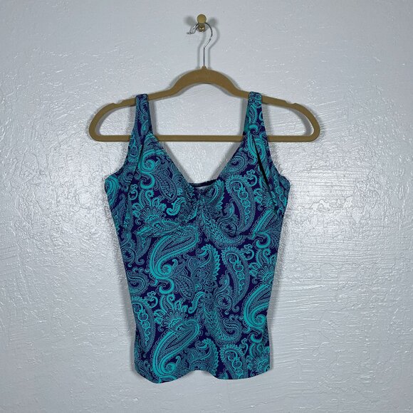 Title Nine Women 36DD Blue Purple Paisley Print Tankini Swim Top Underwire - Picture 1 of 8